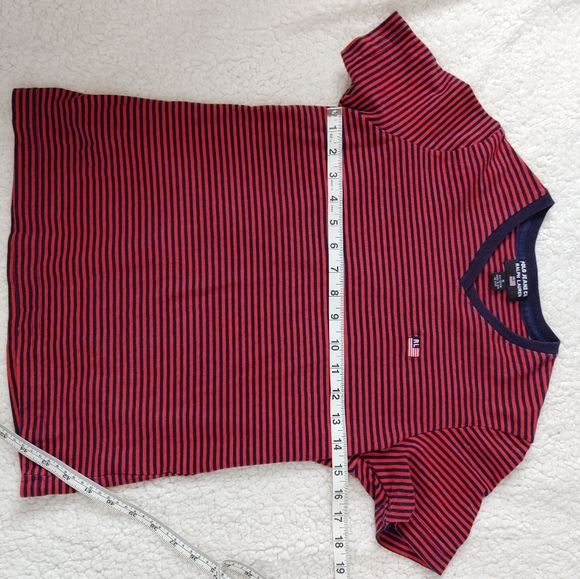 Polo Jean Co Ralph Lauren Red Navy Blue V Neck T-shirt Stripped - Picture 3 of 7